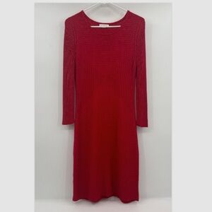 Calvin Klein Dress Women XL Red Ribbed Knit Long Sleeve Round Neck Holiday